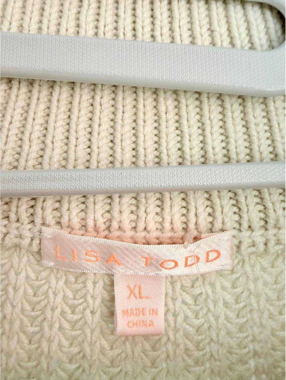 Lisa Todd XL Cream Quarter Zip Ribbed Knit Sweater Coral Zip Cozy Pullover - Picture 5 of 12